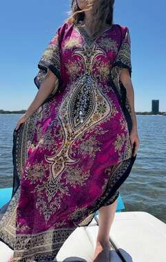 Women's Kaftan Print Kimono Stylish Loungewear, Beach Cover-Up